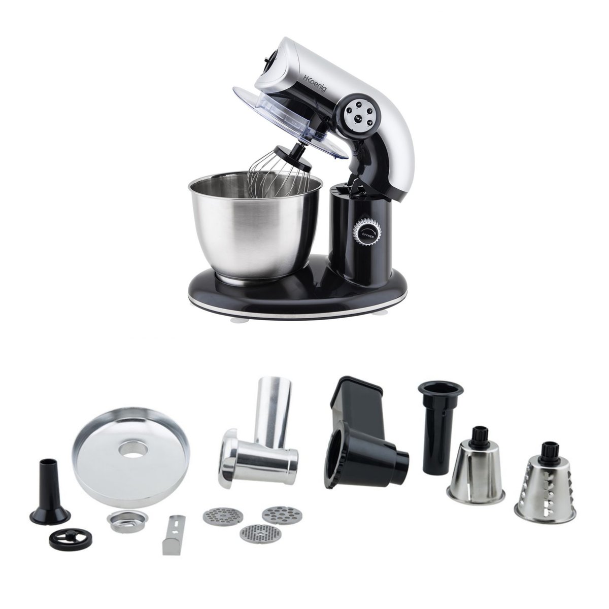 robot petrin 1000w+ accessoires optionnels - km80 s noir + ac8 noir, H.KOENIG