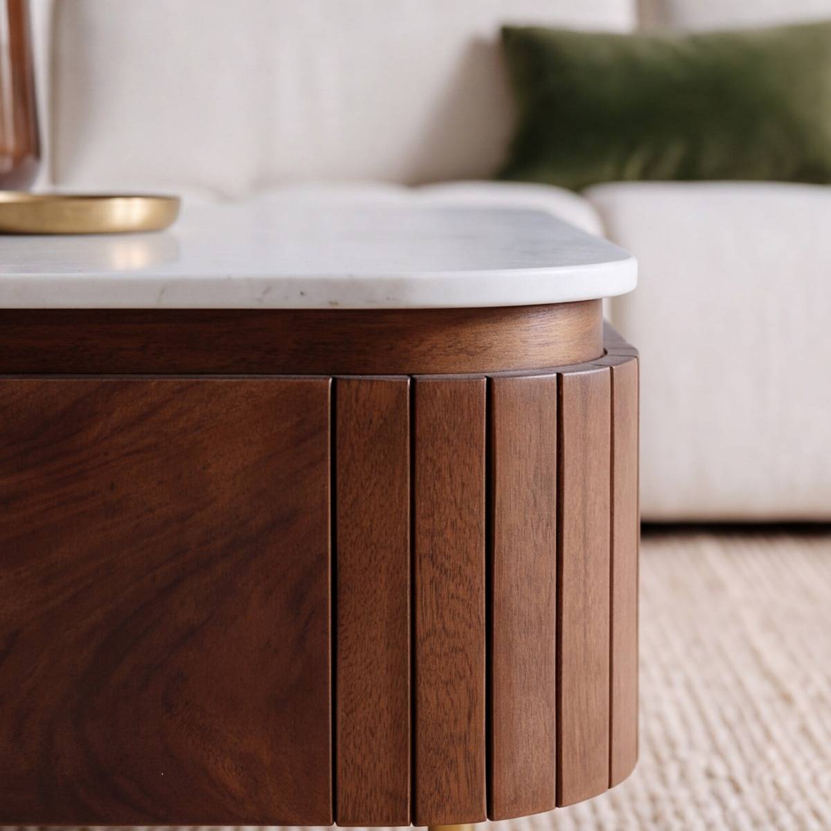 Table basse carrée en bois de manguier et marbre SIENNE bois foncé, MADE IN MEUBLES 