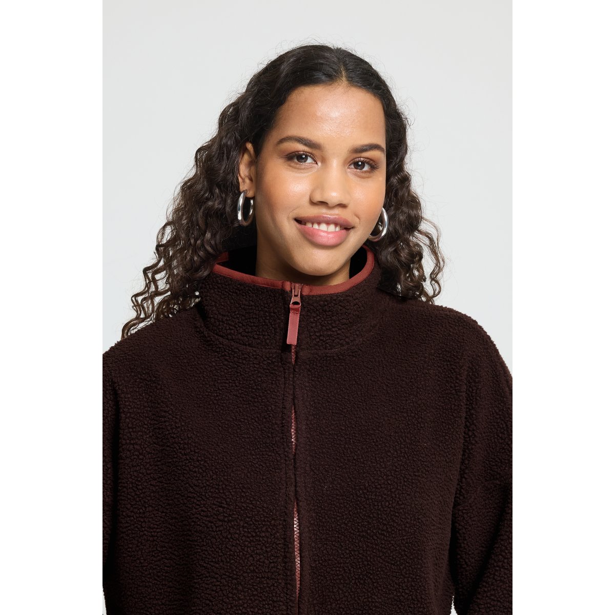 Veste sherpa zippée, manches longues marron coffee bean, ICHI