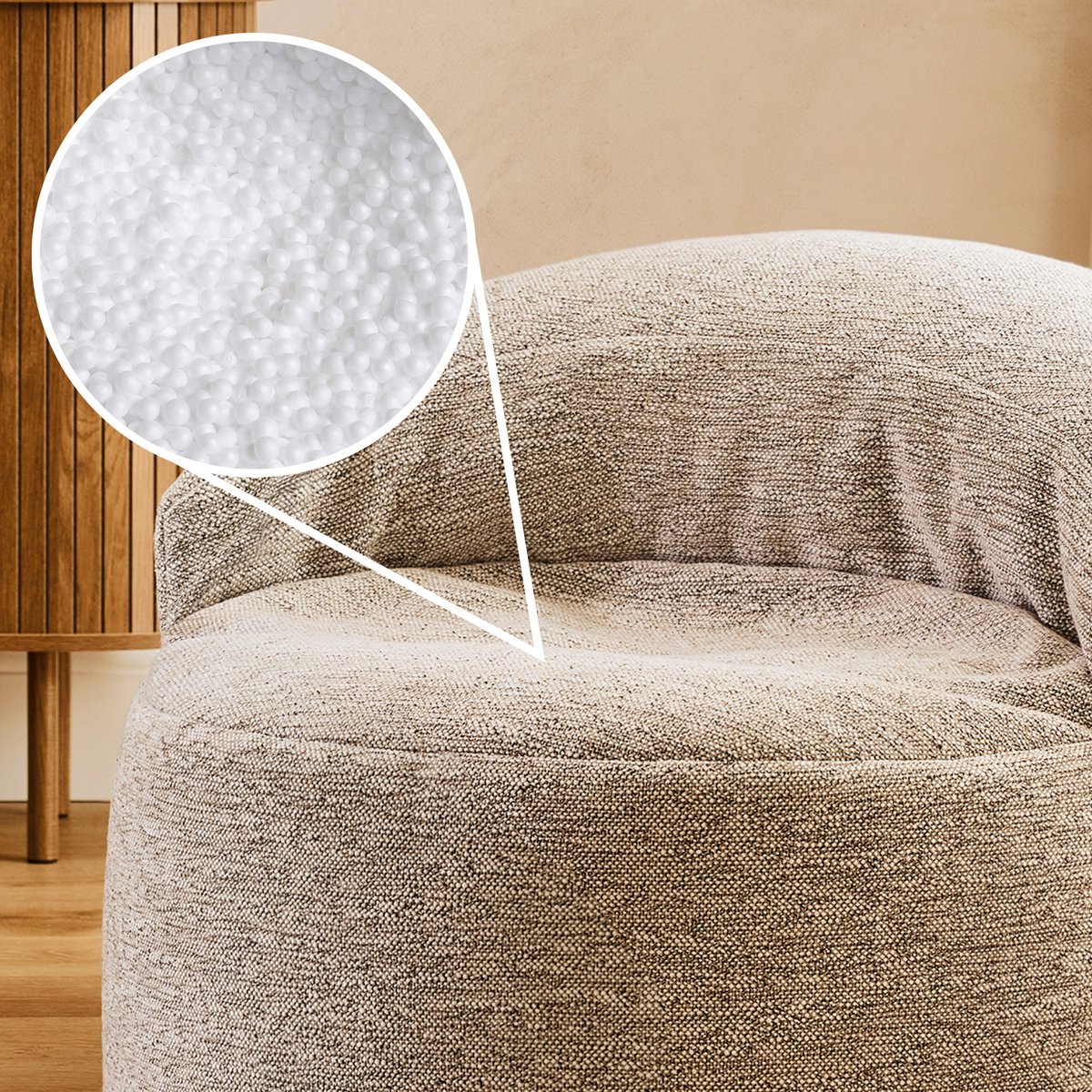 Pouf fauteuil d’appoint décoratif en tissu tissé Oeko-Tex® - ORB naturel beige, ICON