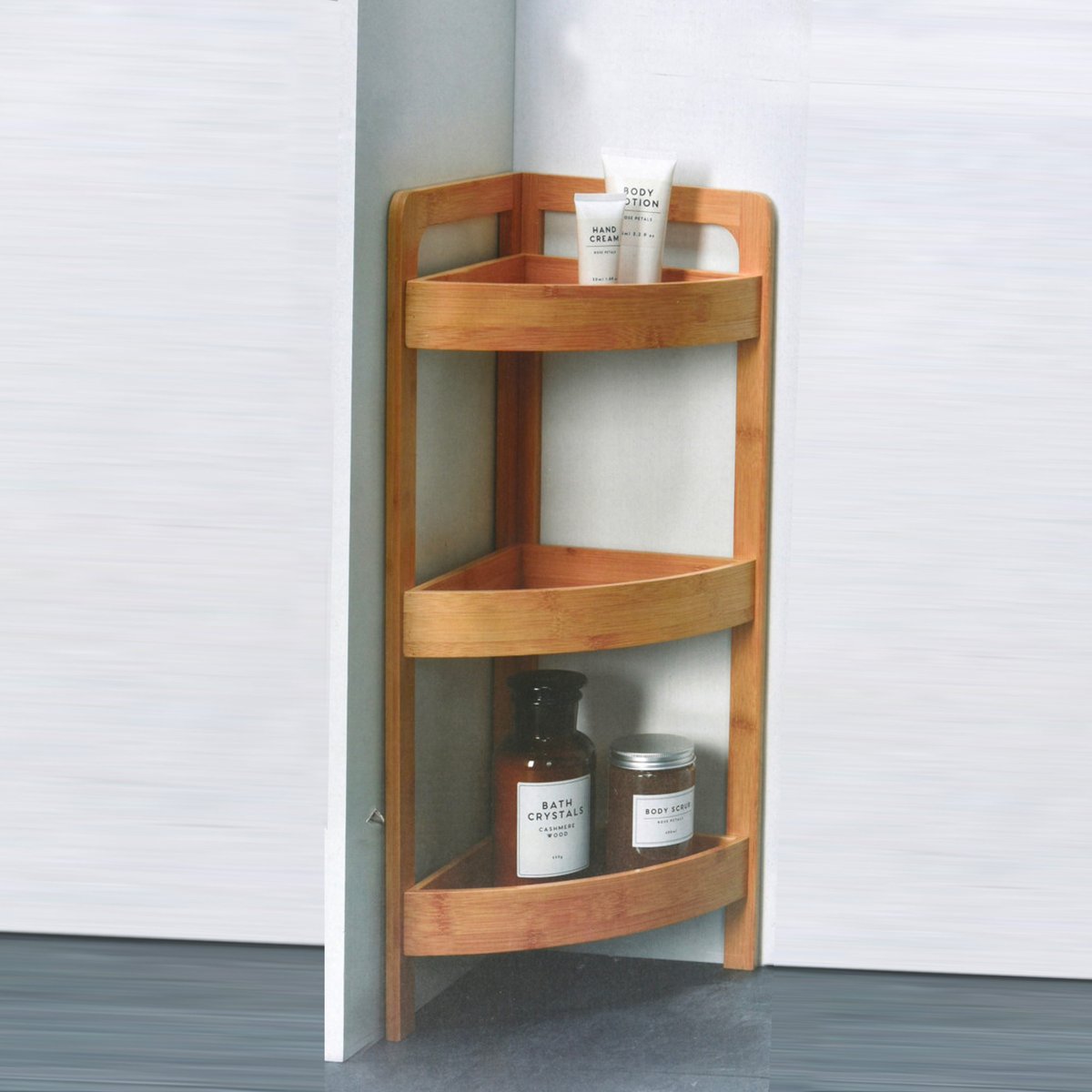 Étagère salle de bain d'angle 3 plateaux en bambou 23x23x61cm bois, WADIGA