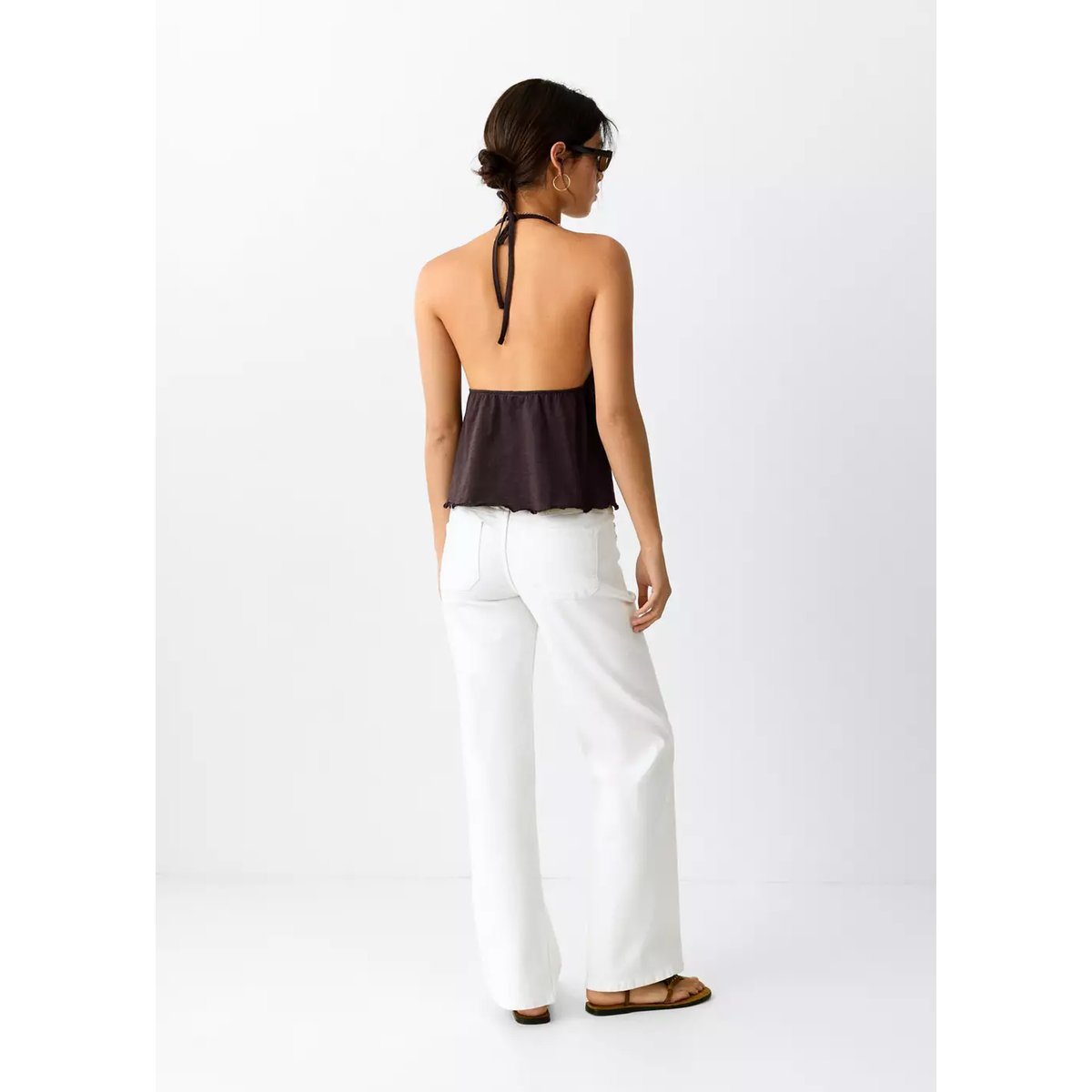 Jean taille basse à clous blanc cassé, MANGO TEEN