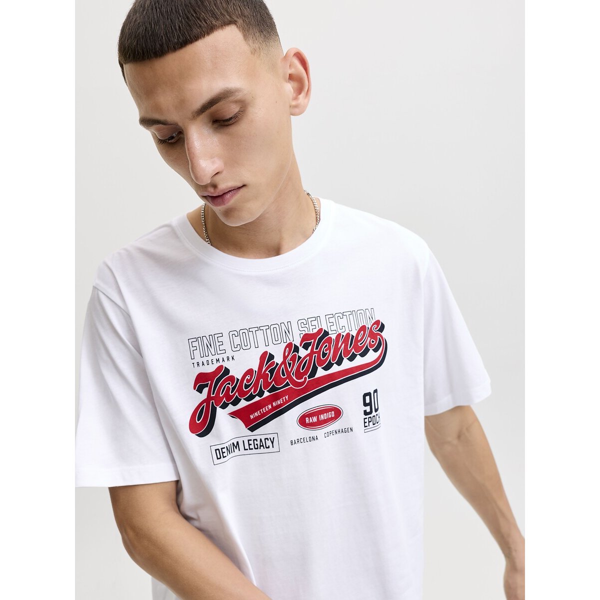 Camiseta de manga corta, cuello redondo, logotipo blanco, JACK & JONES