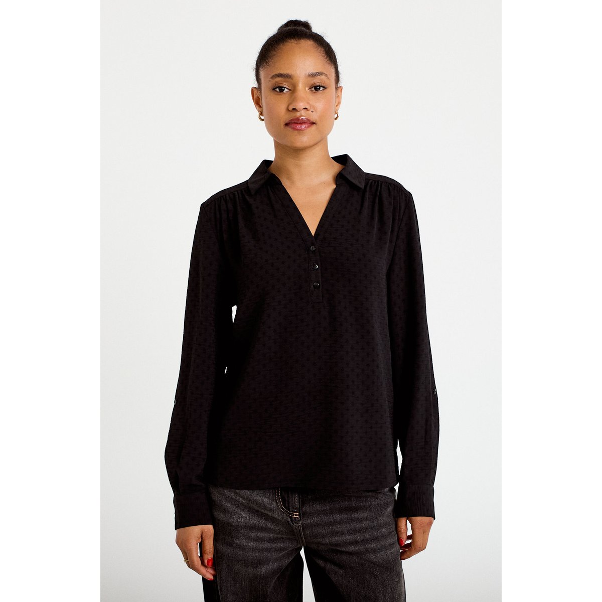 Blouse droite manches longues noir, CACHE CACHE