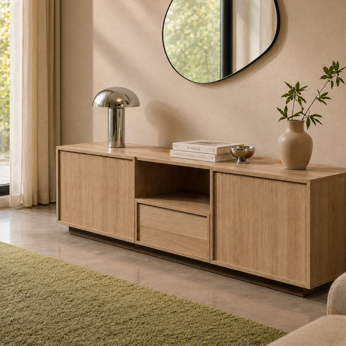 Meuble TV 2 portes 1 tiroir en bois- JOY bois clair, DRAWER