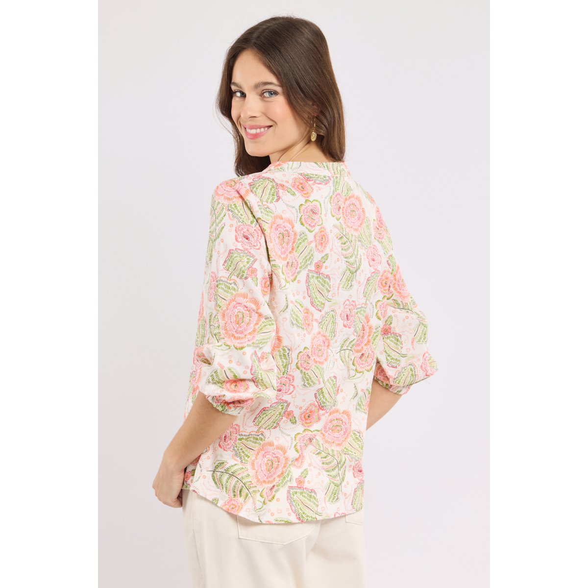 Blouse imprimée - coton imprimé fleurs crayonnées, ARMOR-LUX