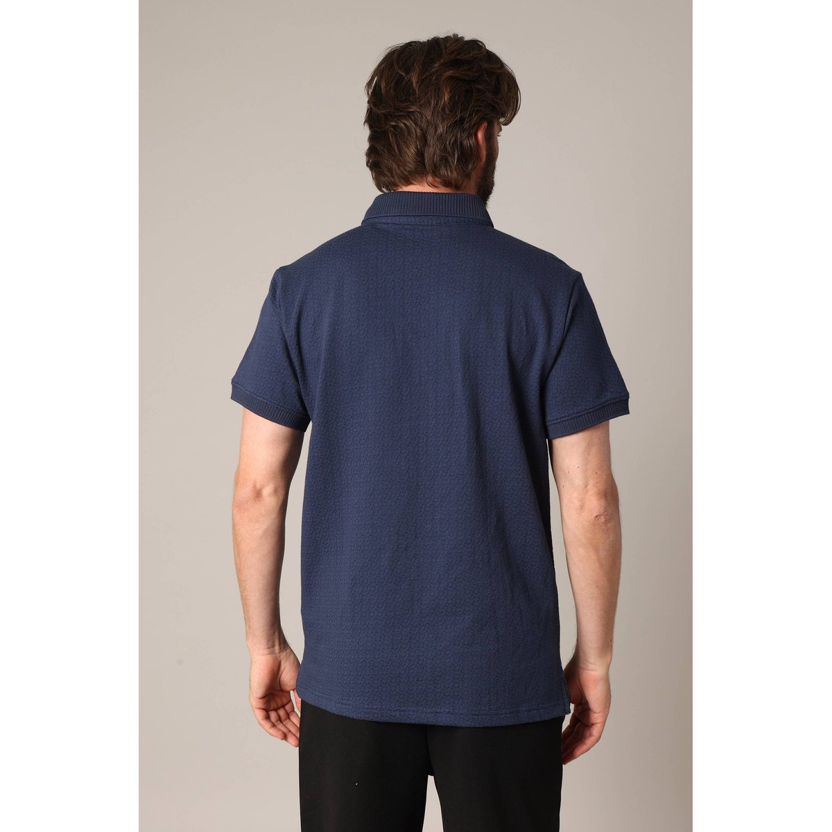 Polo en maille texturée avec col côtelé CLOVIK navy, DEELUXE