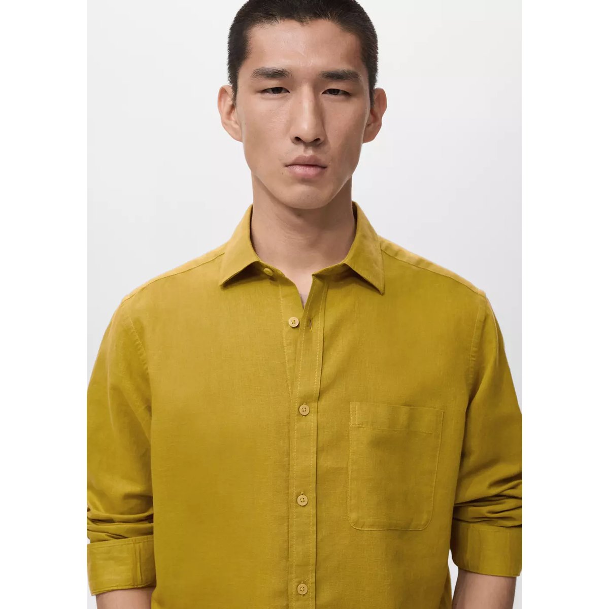 Chemise regular-fit lin poche curry, MANGO MAN