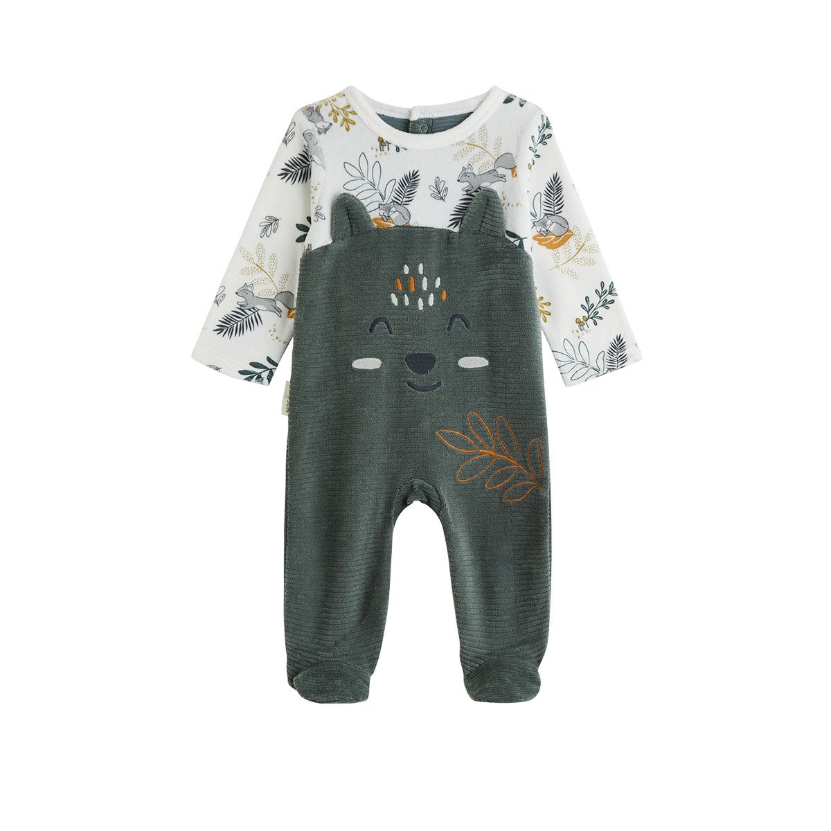 Pyjama bébé en velours Elliott vert, PETIT BEGUIN