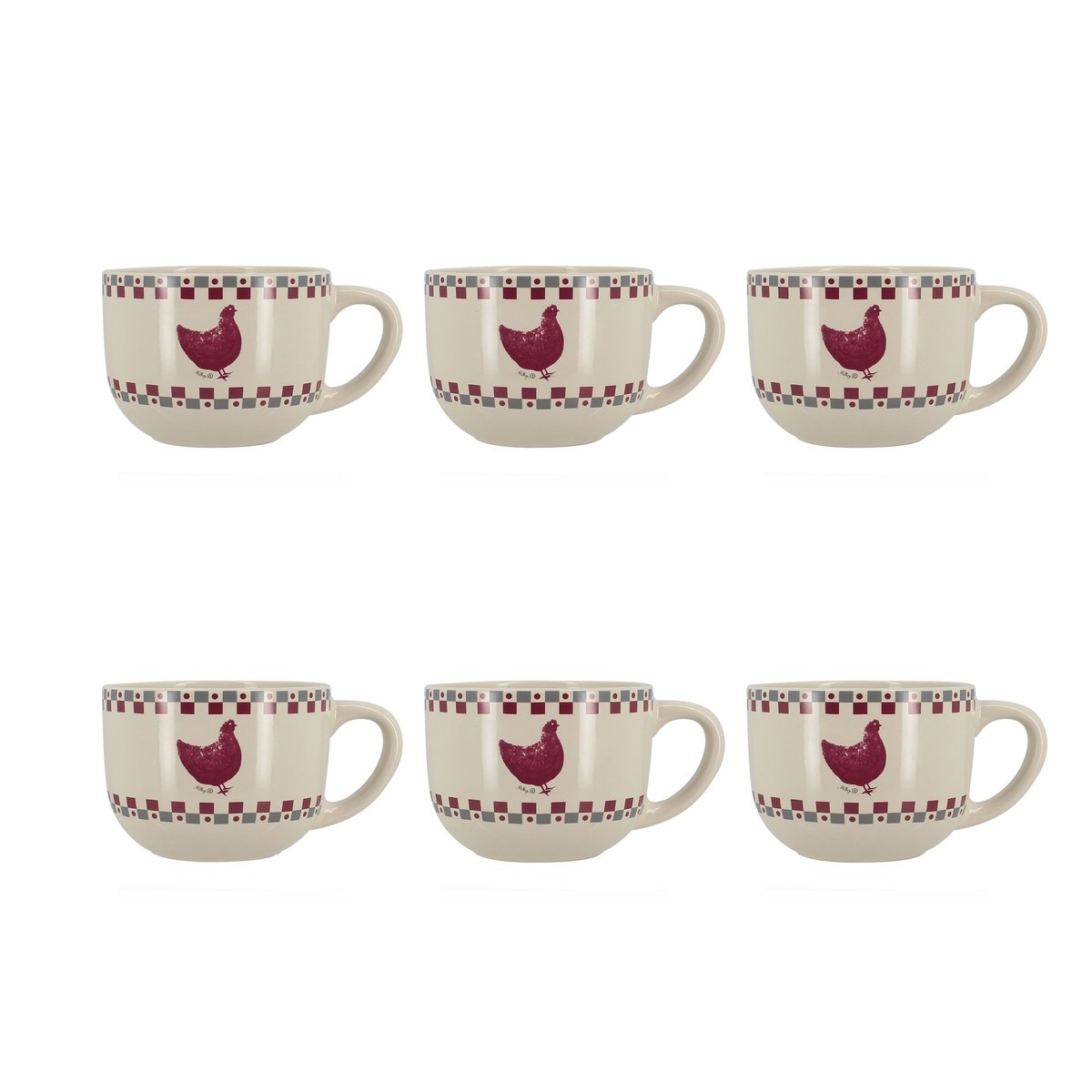 Lot de 6 tasses en grès 45cl, GALLINA gris-rouge, NOVASTYL