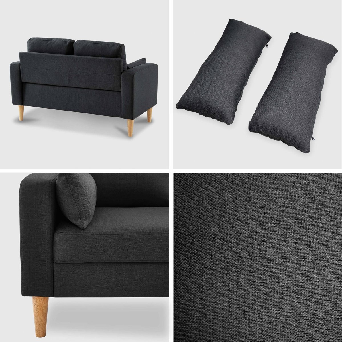 Canapé 2 places bois de peuplier tissu BJORN gris foncé, SWEEEK