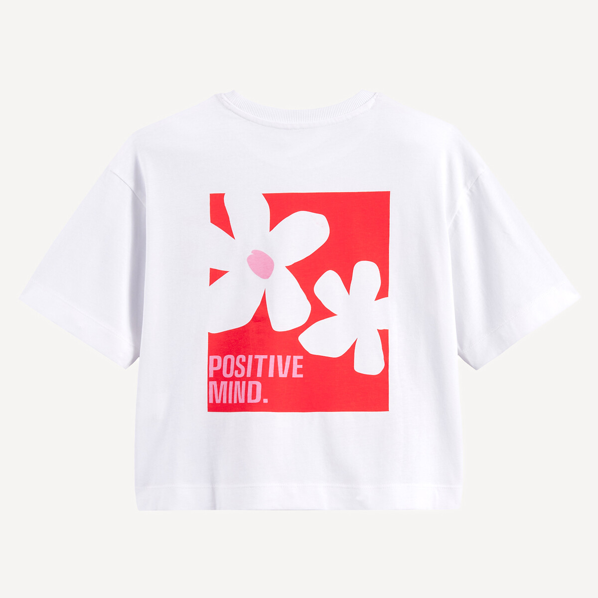 Slogan/Floral Print Back Crew Neck T-Shirt white, LA REDOUTE COLLECTIONS