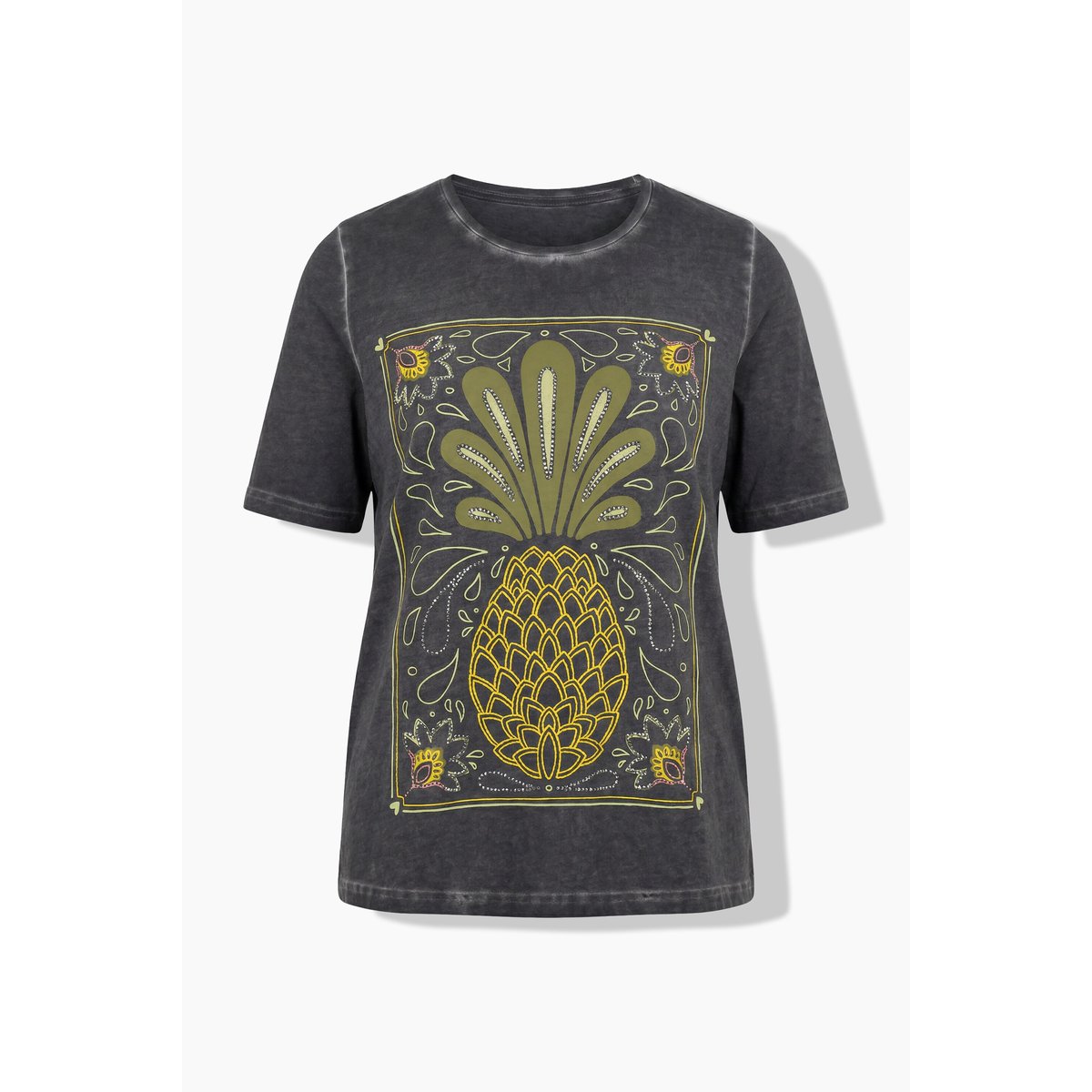 T-shirt, ananas, coupe classique, col rond gris graphite, ULLA POPKEN