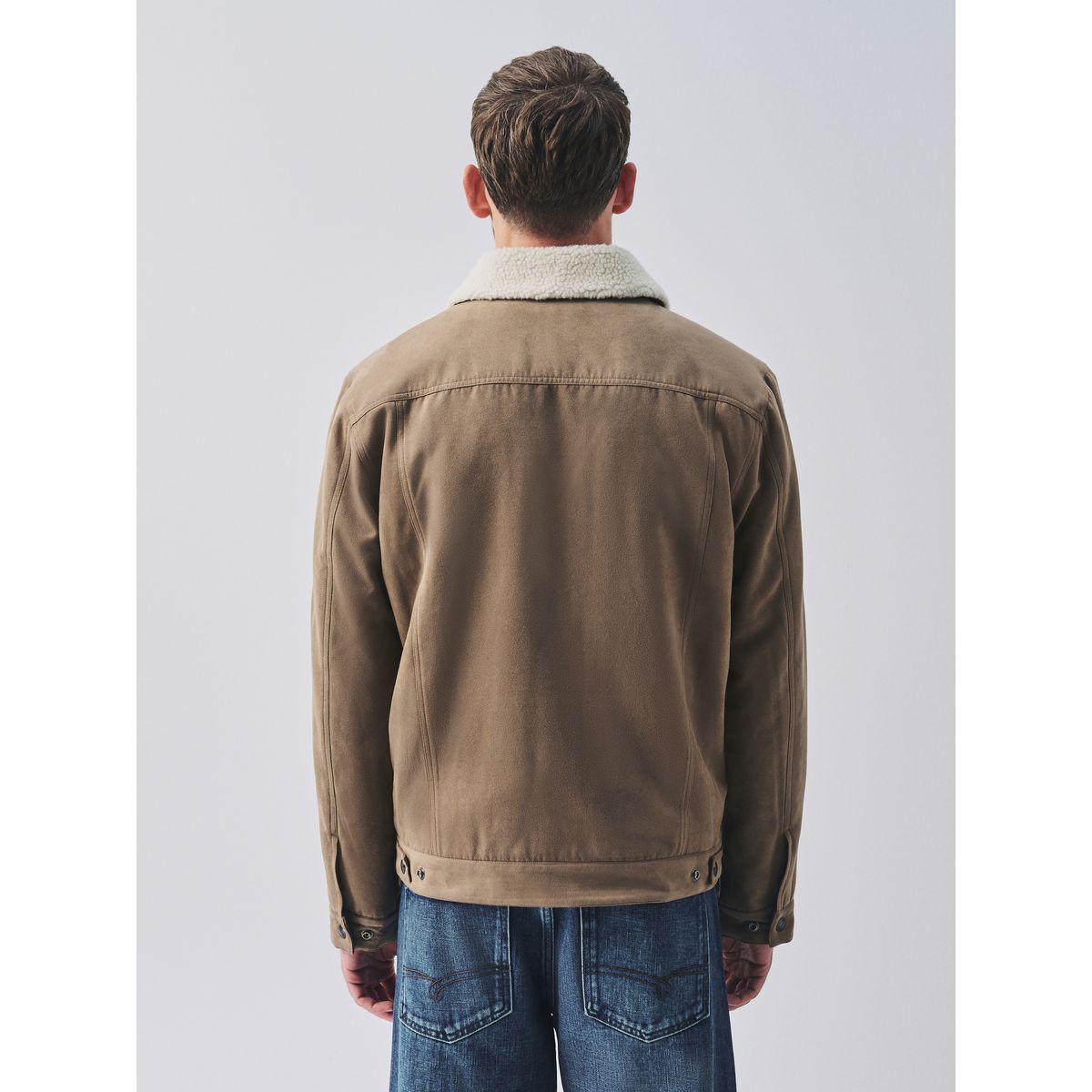 Veste de camionneur en simili daim doublée pierre neutre, NEXT