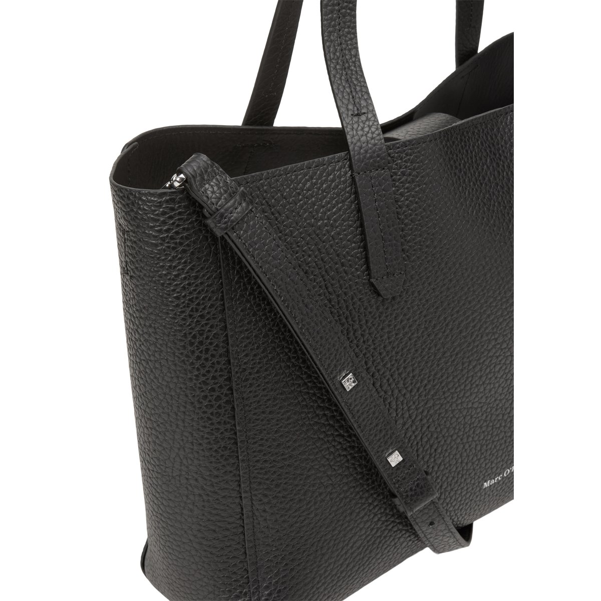 Shopper 3 en 1 moyen en cuir de vache grainé noir, MARC O'POLO