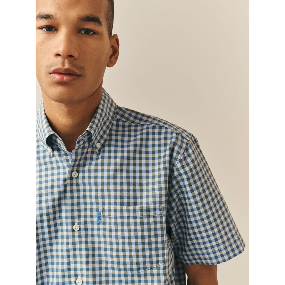 Chemise oxford boutonnée à manches courtes vichy bleu, NEXT