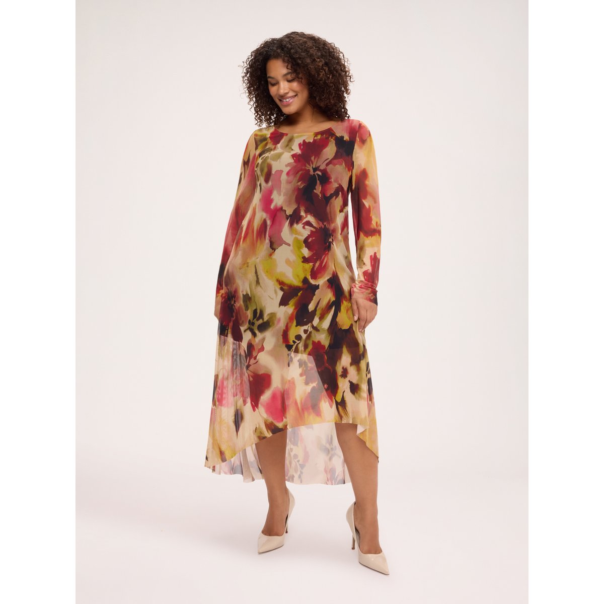 Robe évasée avec imprimé beige, FIORELLA RUBINO