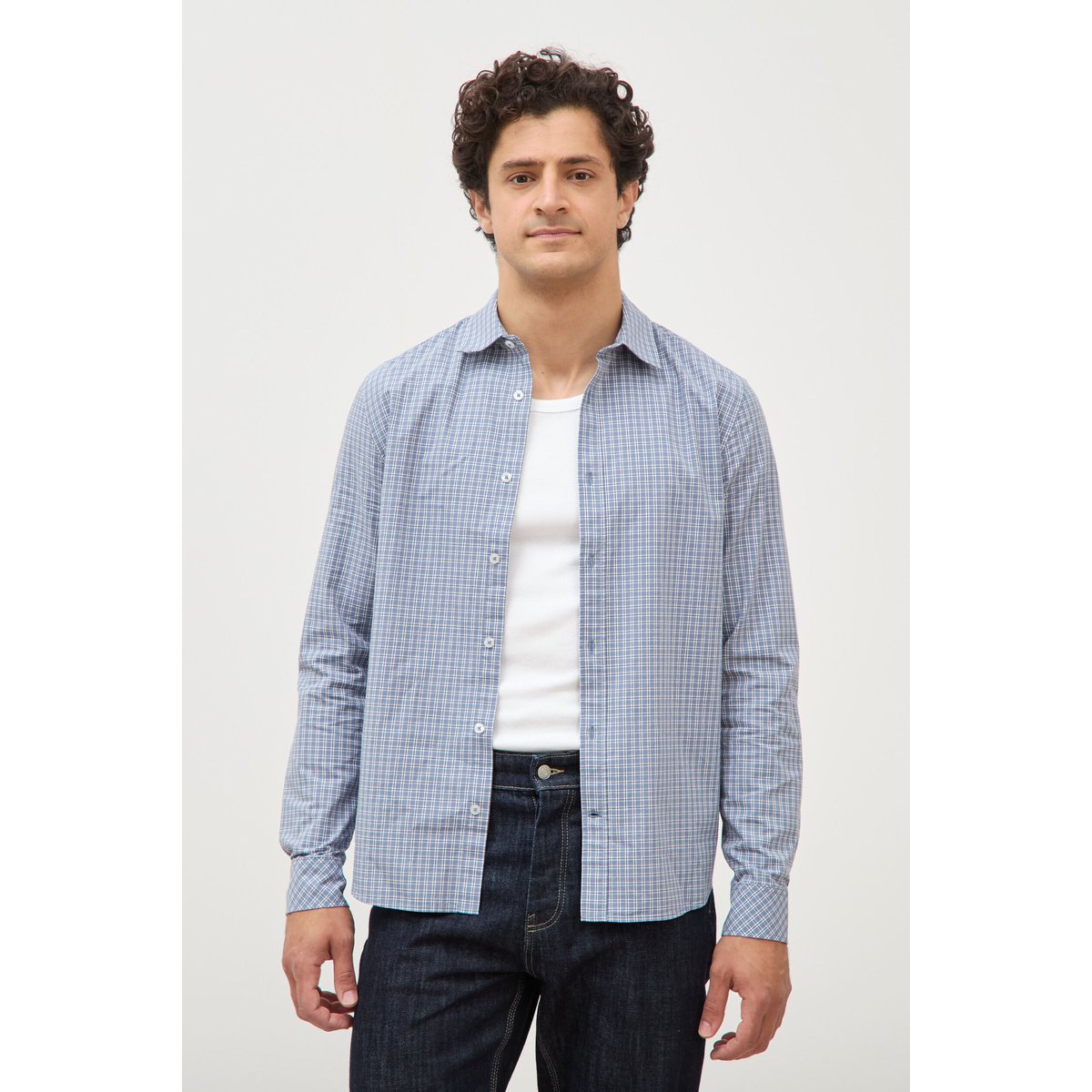Chemise col américain manches longues bleu gris, BONOBO
