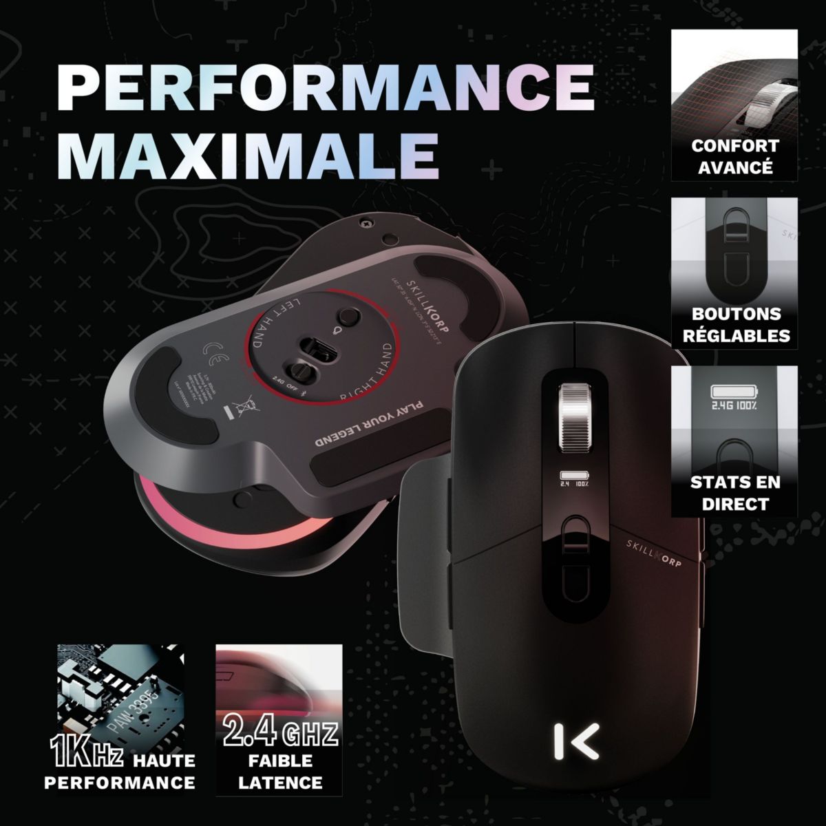 Souris Gamer Sans Fil Ambi One noir Progress couleur unique, SKILLKORP