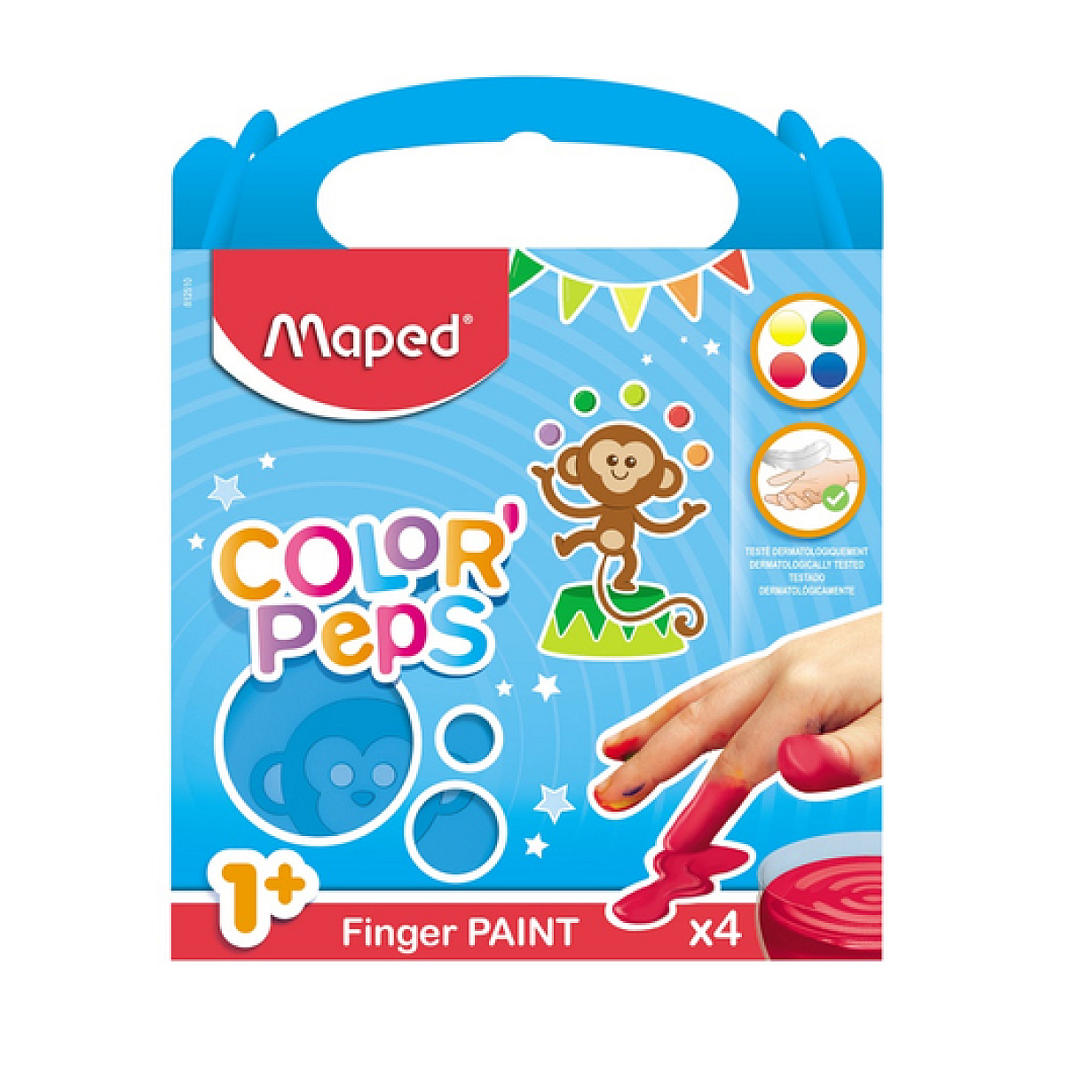 Peinture au doigt 4 pots pour les petits bleu, MAPED