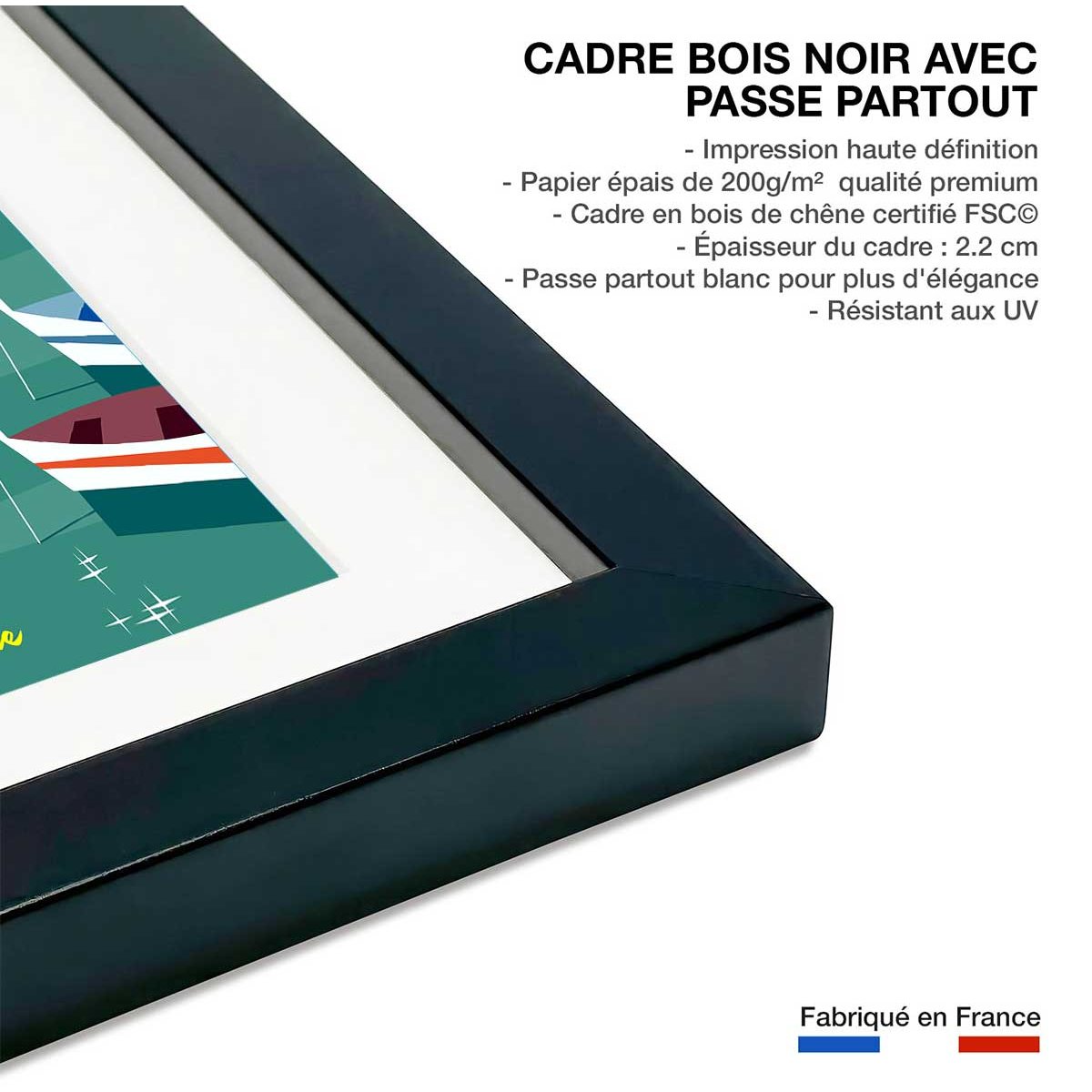 Poster de château et lac d' annecy affiche + cadre en bois - noir, HEXOA