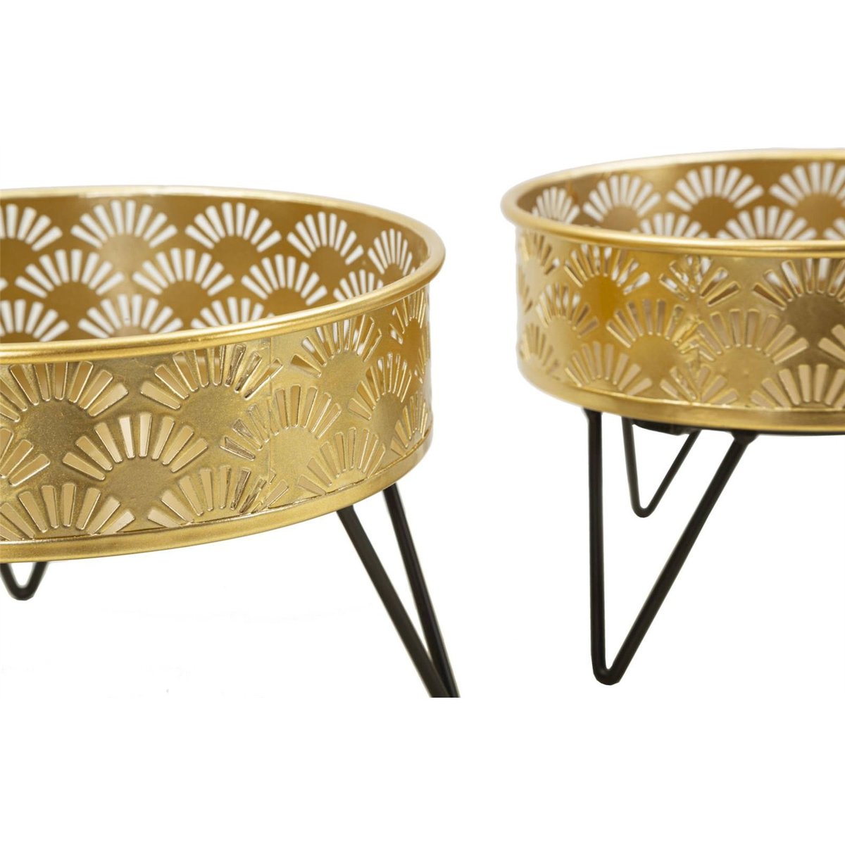 Cache-pots en fer motif ajouré lot de 2 GLAM noir et doré, RECOLLECTION