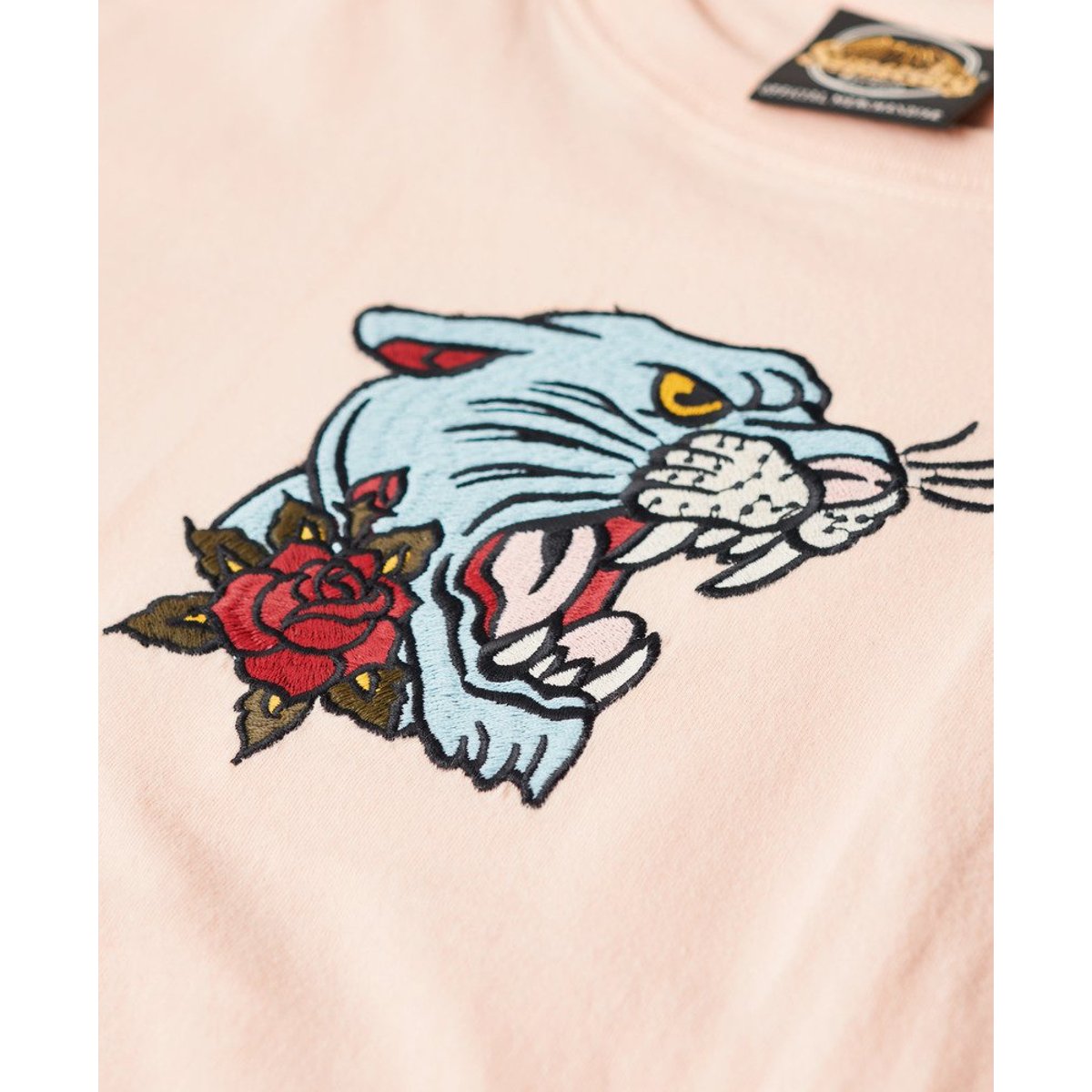 T-shirt ajusté brodé effet tatouage rose fouetté pêche, SUPERDRY