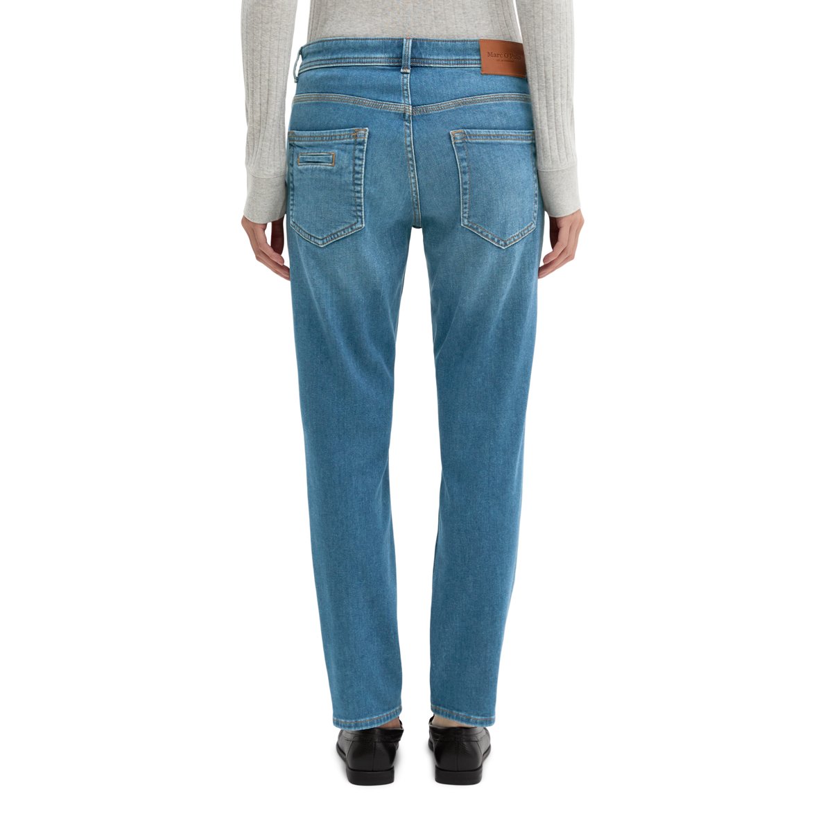 Jeans modèle Theda boyfriend en coton stretch doux bleu, MARC O'POLO