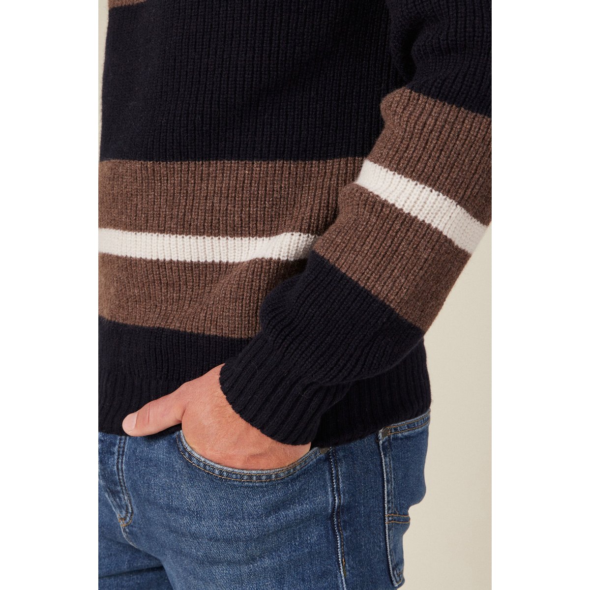 Pull manches longues fabriqué en France bleu marine, BONOBO