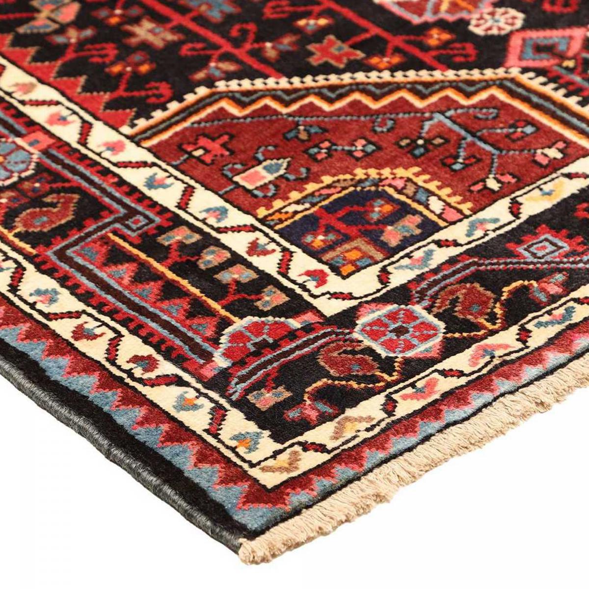 Tapis d'orient au motif oriental, noué main, HAMADAN 35 rouge, crème, noir, UN AMOUR DE TAPIS