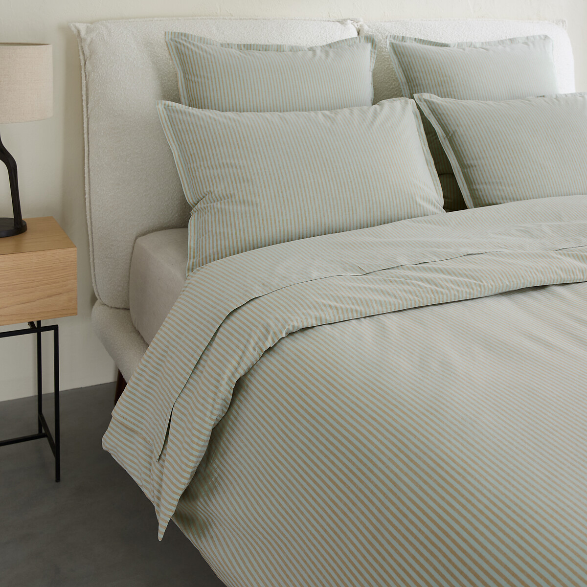 Housse de couette en percale lavée 120 fils, VALLI rayé menthe / bronze, AM.PM
