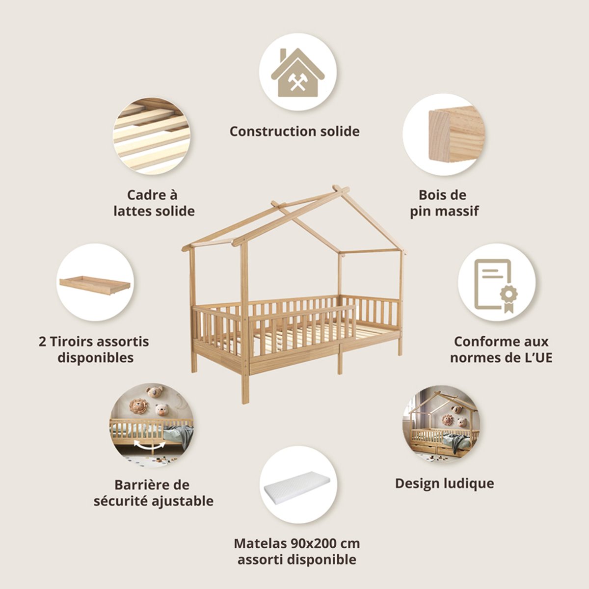 Lit cabane MAISON naturel, PETITE AMELIE