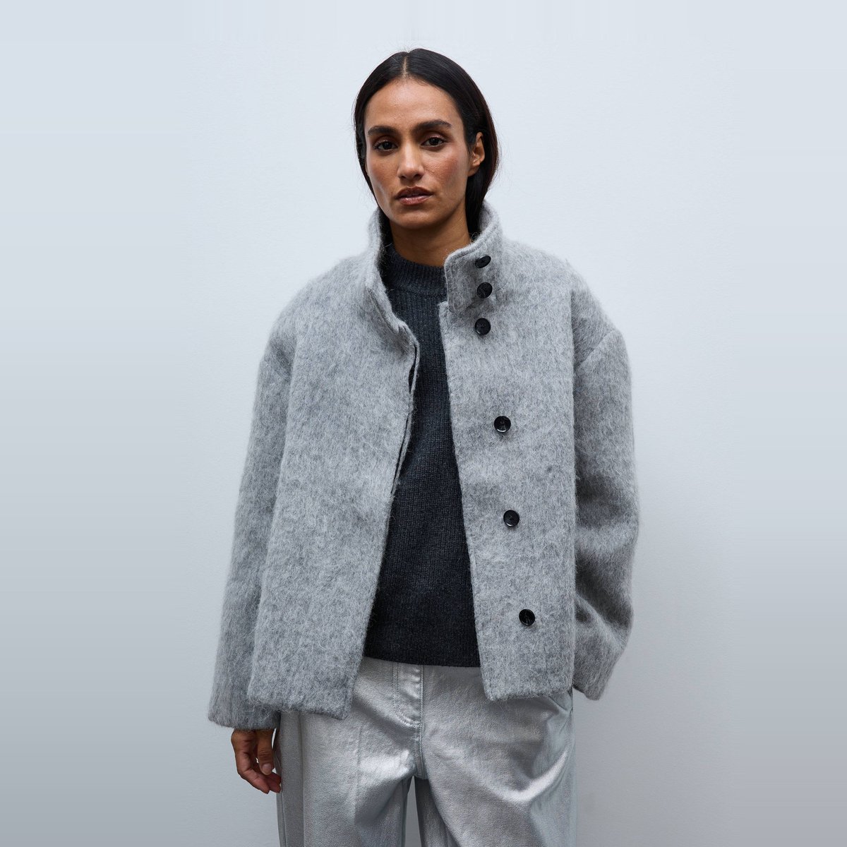 Manteau court col à montant contenant de la laine robot, MONOPRIX
