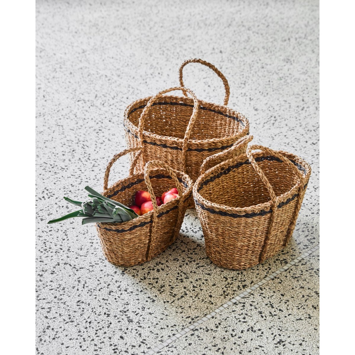 Lot de 3 paniers en jonc de mer Laine 48x36 cm nature, HOUSE DOCTOR