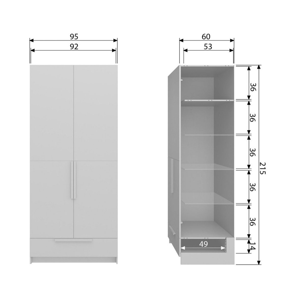 Armoire 2 portes en bois L95cm- PURE blanc, WOOOD