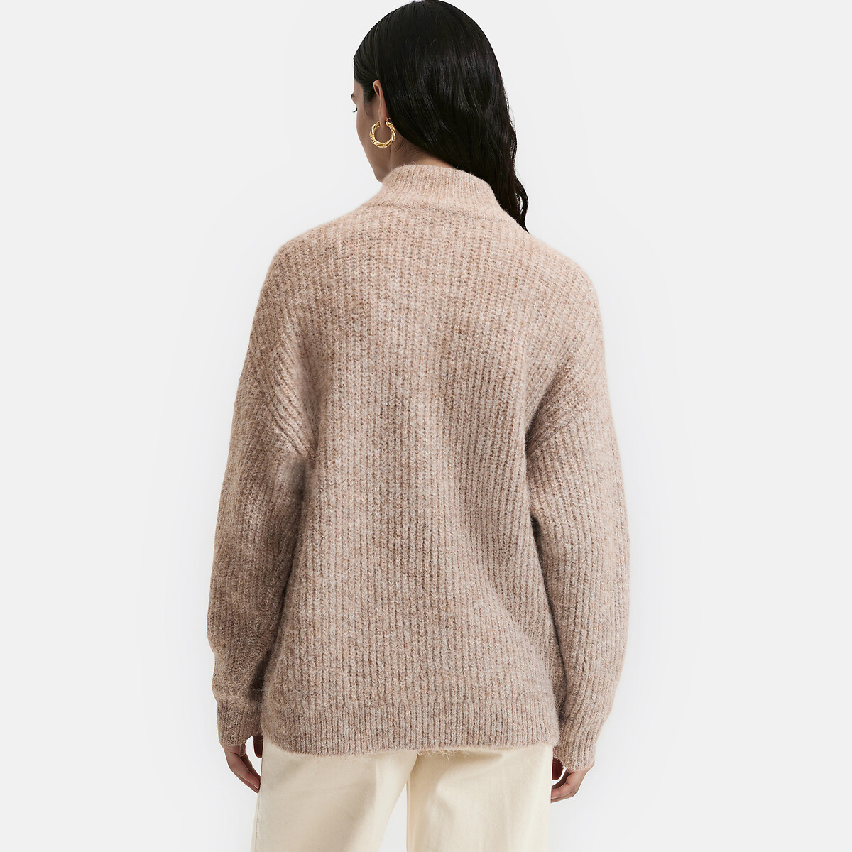 Pull à col montant boutonné beige, LA REDOUTE COLLECTIONS