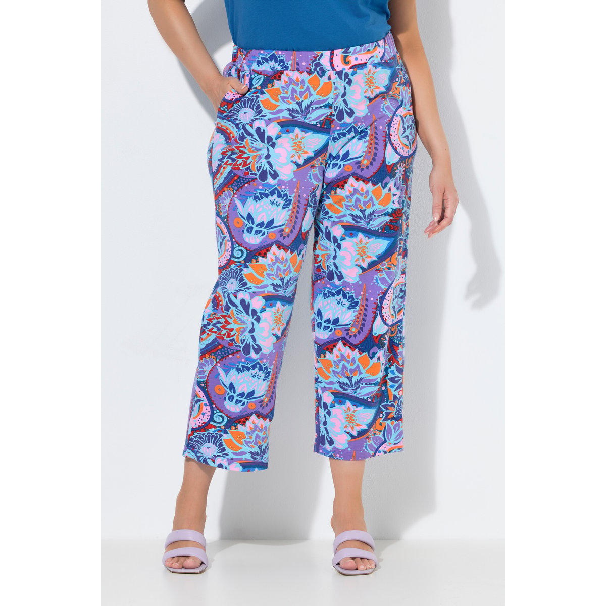 Pantalon 7/8 en jersey, imprimé violet, ULLA POPKEN