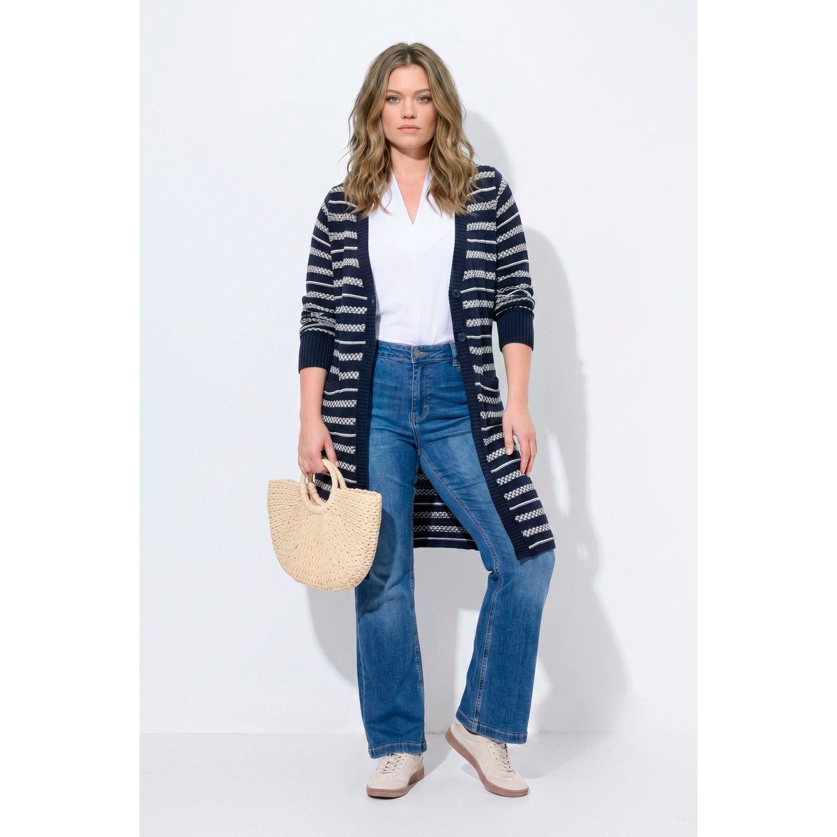 Cardigan long en coton bio marine, ULLA POPKEN
