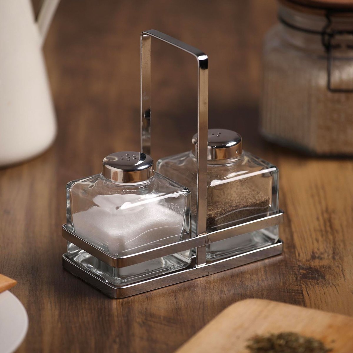 Set Salière et poivrière verre et métal chromé transparent, WADIGA