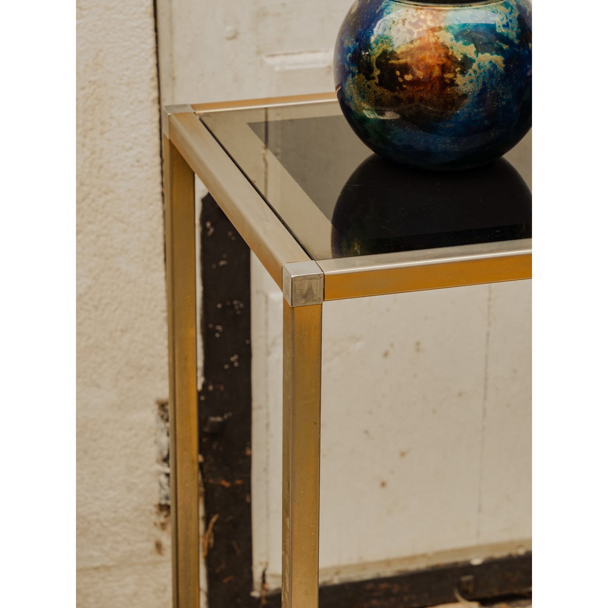 Console en métal doré et verre noir Hanna N°1595 - Bon état noir, DEBONGOUT