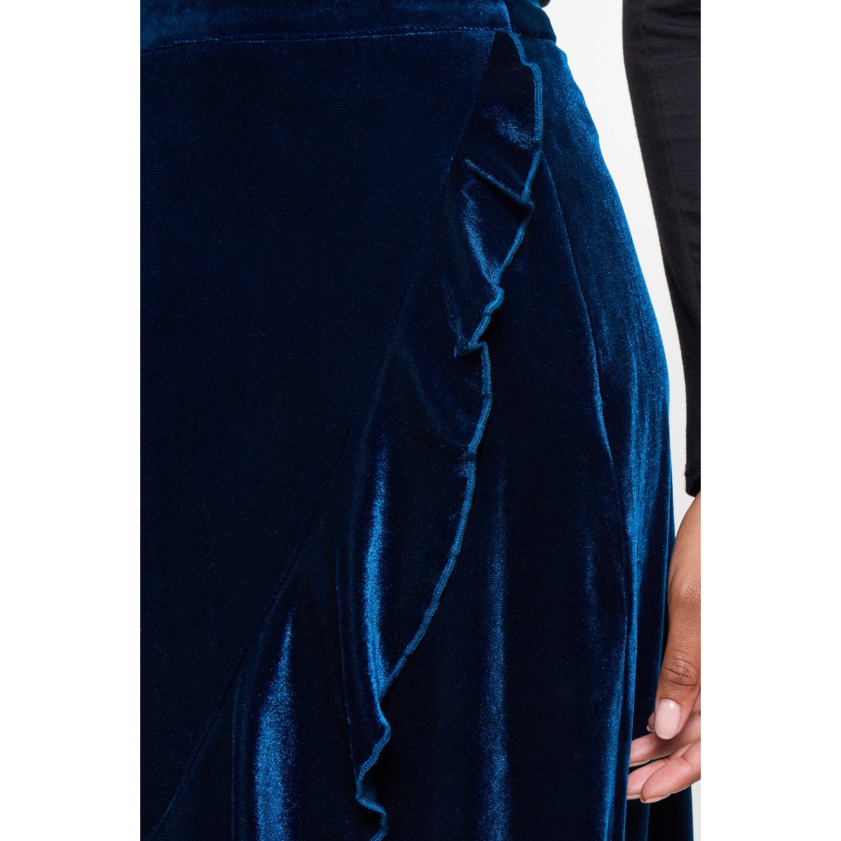 Jupe Midi Portefeuille Volantée en Velours bleu, JOE BROWNS