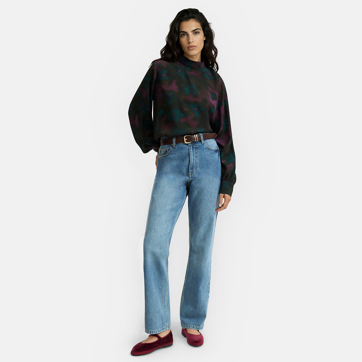 Blouse col montant, imprimé tie and dye, manches longues imprimé tie and dye, LA REDOUTE COLLECTIONS