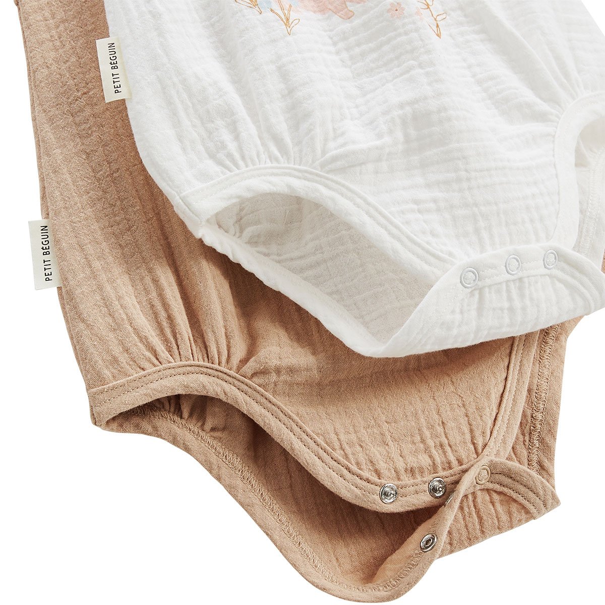 Lot de 2 barboteuses bloomer bébé en gaze de coton Praline ecru, PETIT BEGUIN