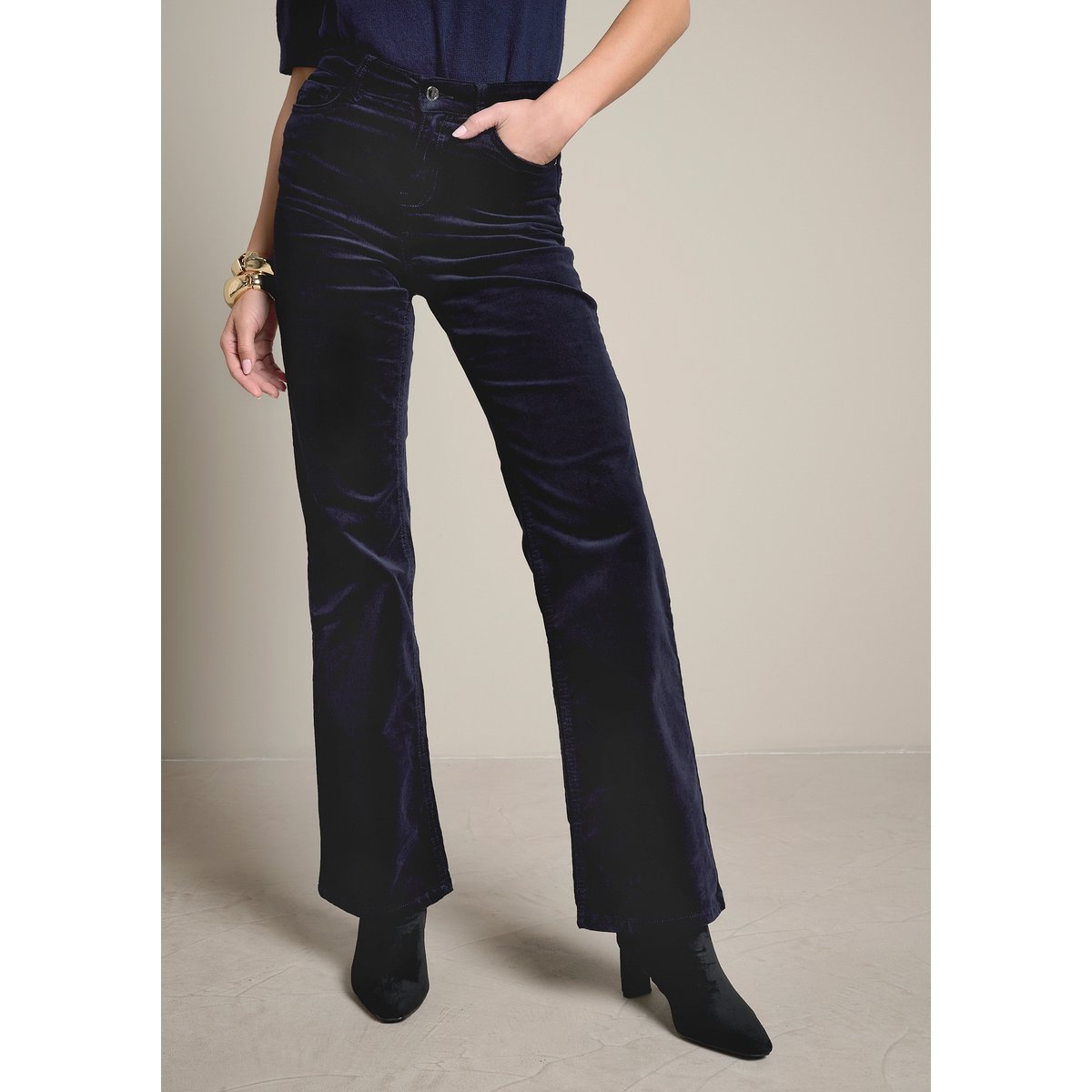 Pantalon bootcut taille haute bleu marine, LOLALIZA