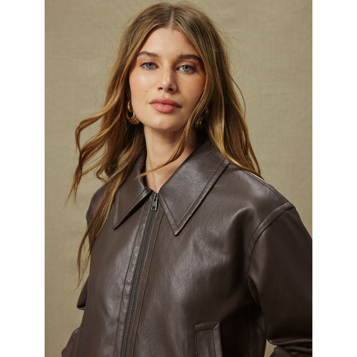 Veste en cuir synthétique vert olive, NEXT