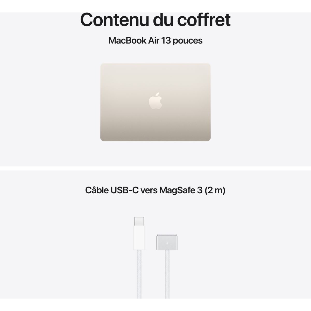 Ordinateur Apple Air 13" Puce M5 CPU 10 / GPU 10 coeurs Mémoire RAM 16Go Stockage 1To SSD Lumière stellaire couleur unique, APPLE