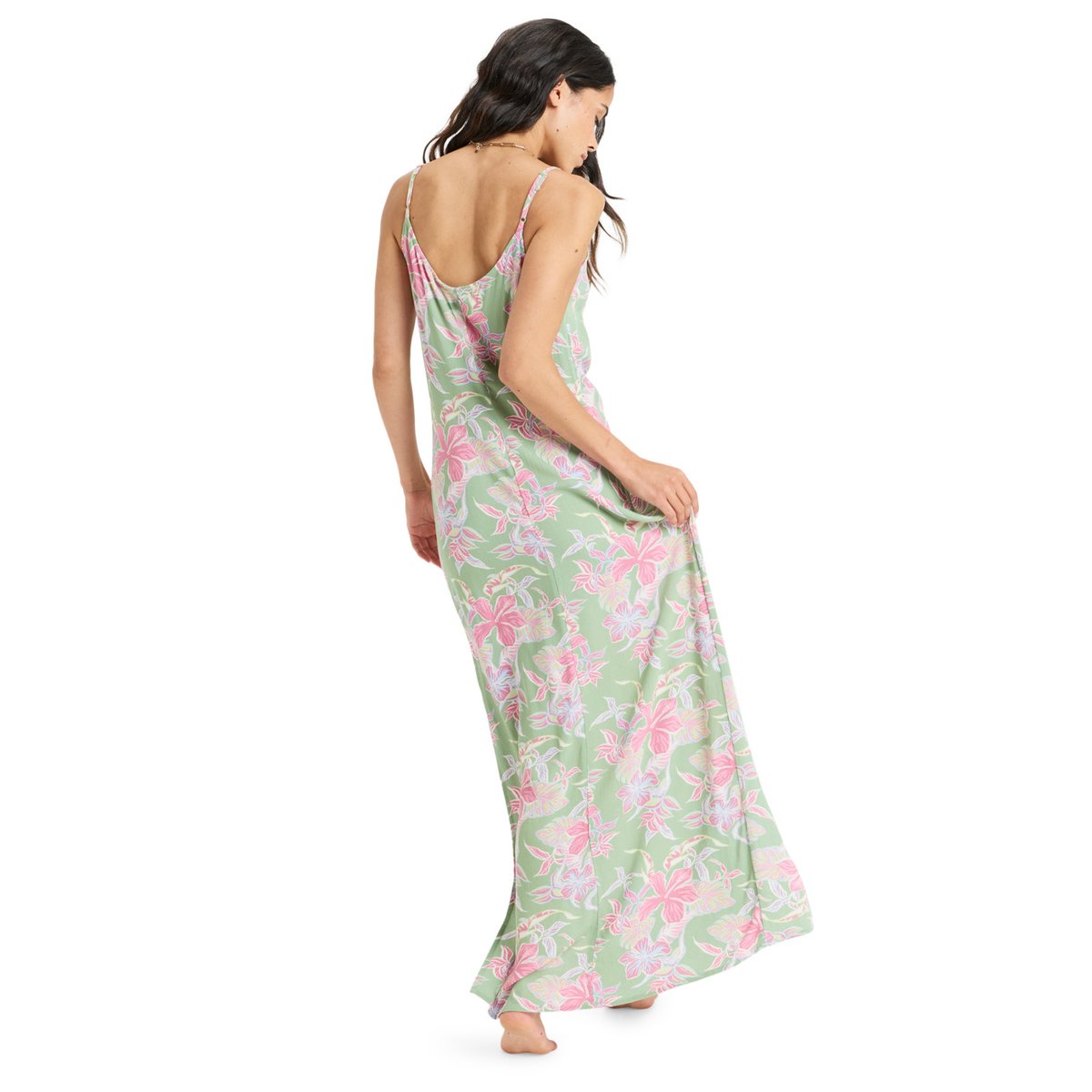 Robe longue HIBISCUS ISLAND. vert basil kartofeel apparel, ROXY