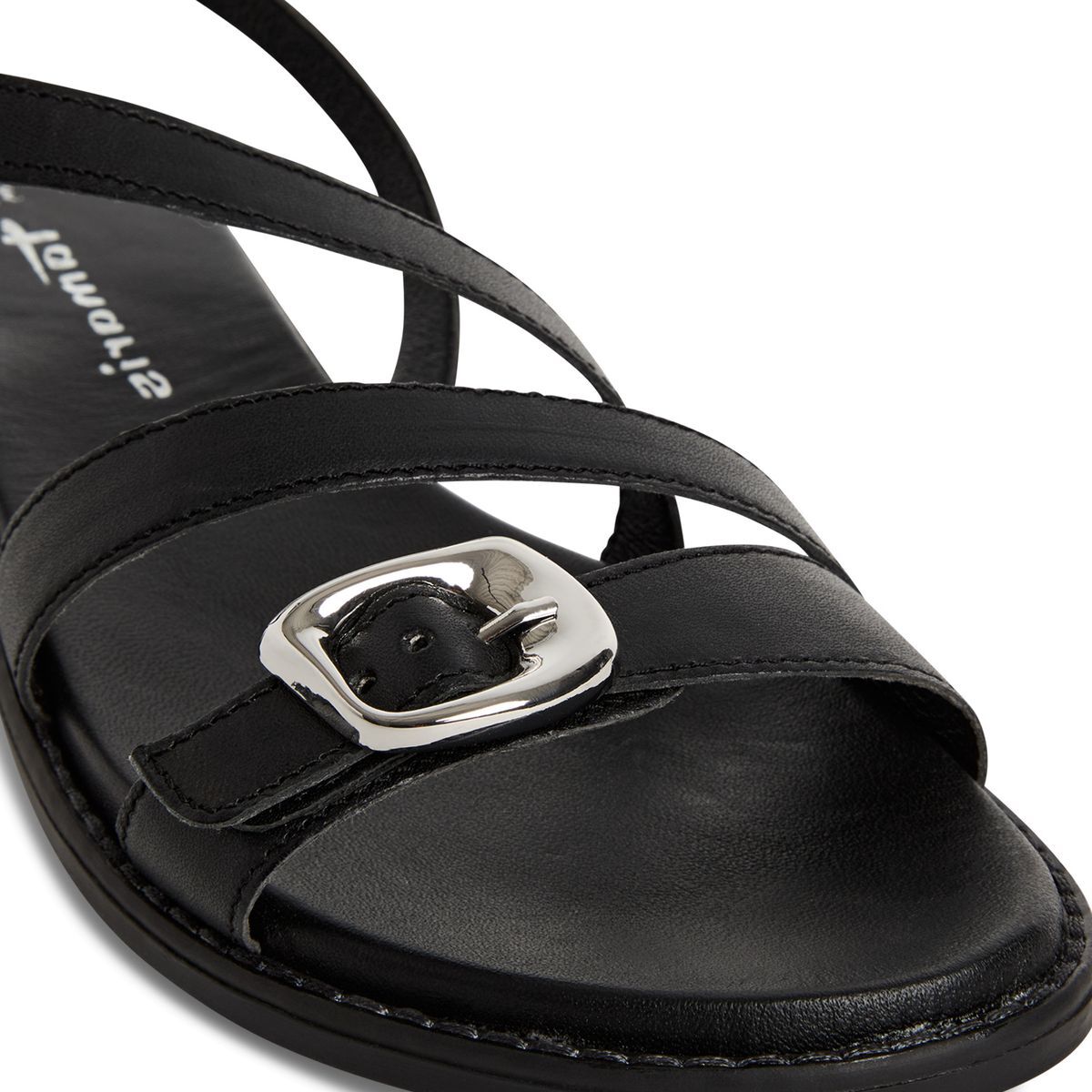 Sandales plates en cuir noir, TAMARIS