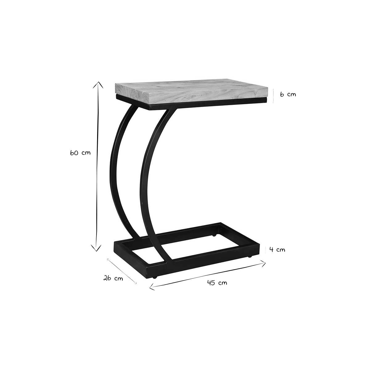 Table d'appoint design rectangulaire en bois massif et métal noir BREAK naturel, MILIBOO