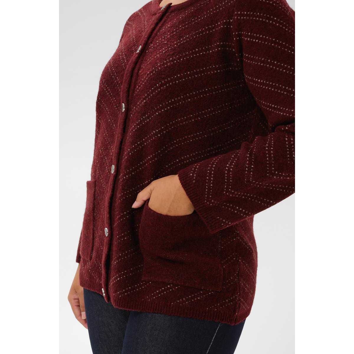 Cardigan à tricot rouge port m./desert taupe m. stripe, KAFFE CURVE
